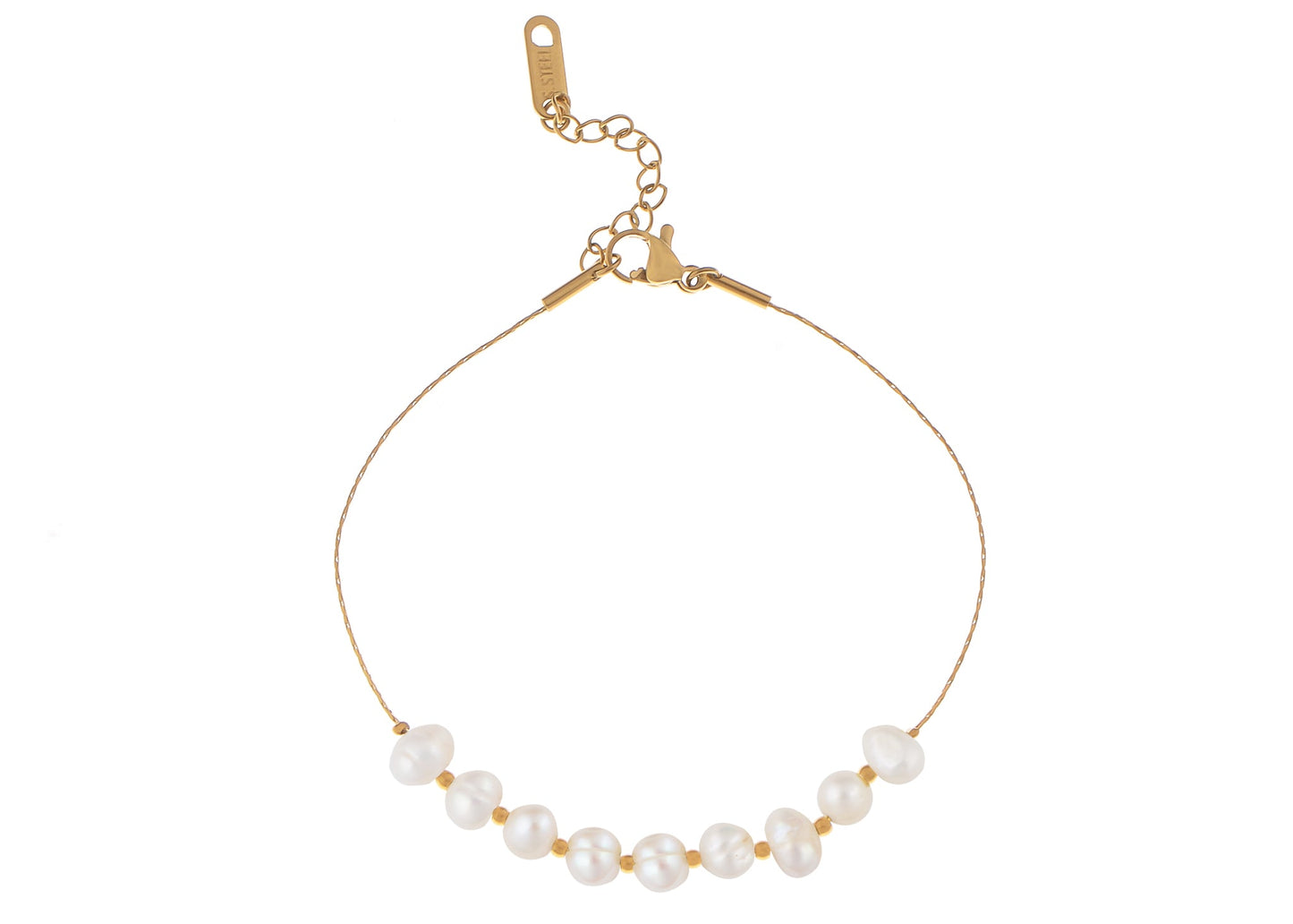 18K Gold-Plated Pearl Link Bracelet - Stainless Steel Pearl Bead Chain Bracelet Boho Chic Jewelry for Valentine's Day Birthdays