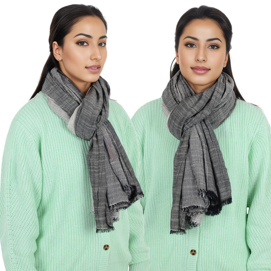 Lightweight Cotton Linen Scarf Striped Fashion Wrap Shawl for Women Men