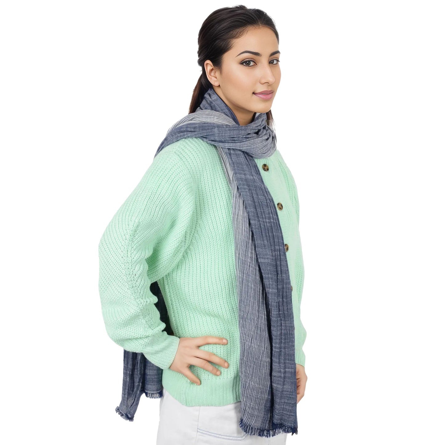 Lightweight Cotton Linen Scarf Striped Fashion Wrap Shawl for Women Men