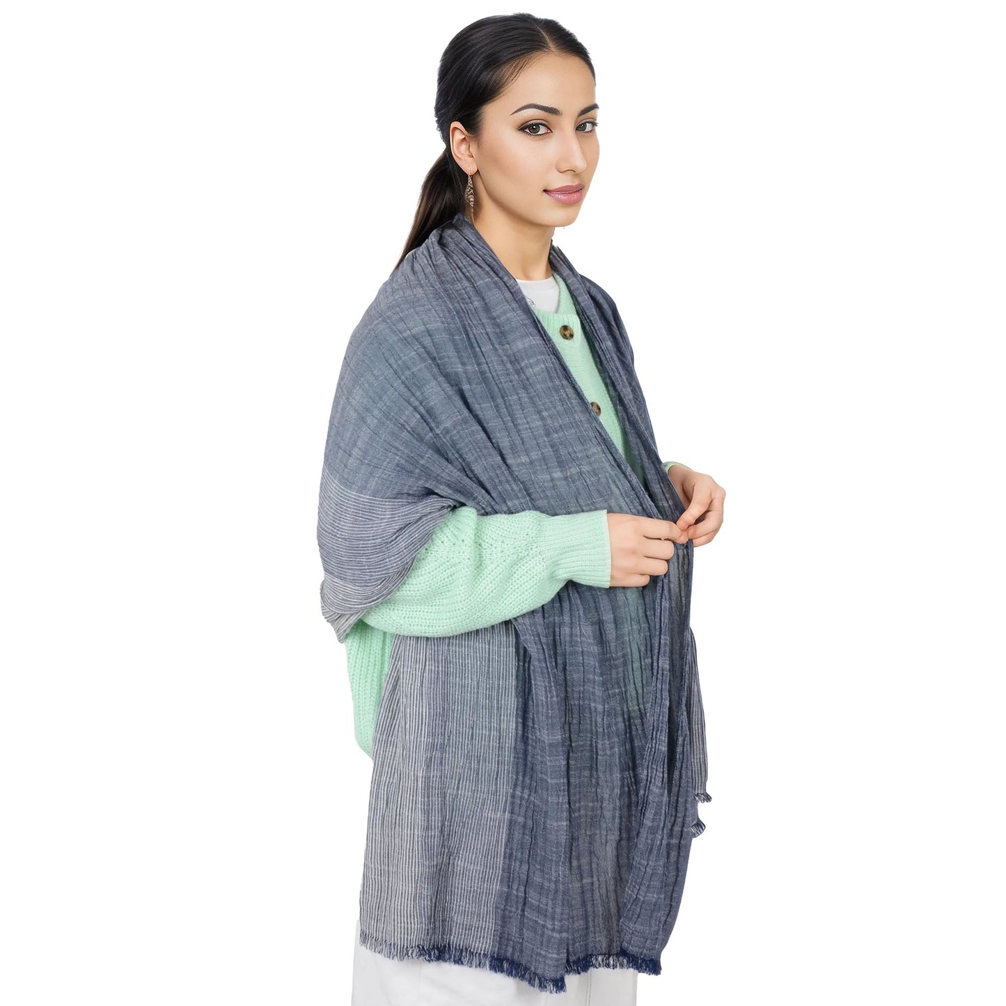 Lightweight Cotton Linen Scarf Striped Fashion Wrap Shawl for Women Men