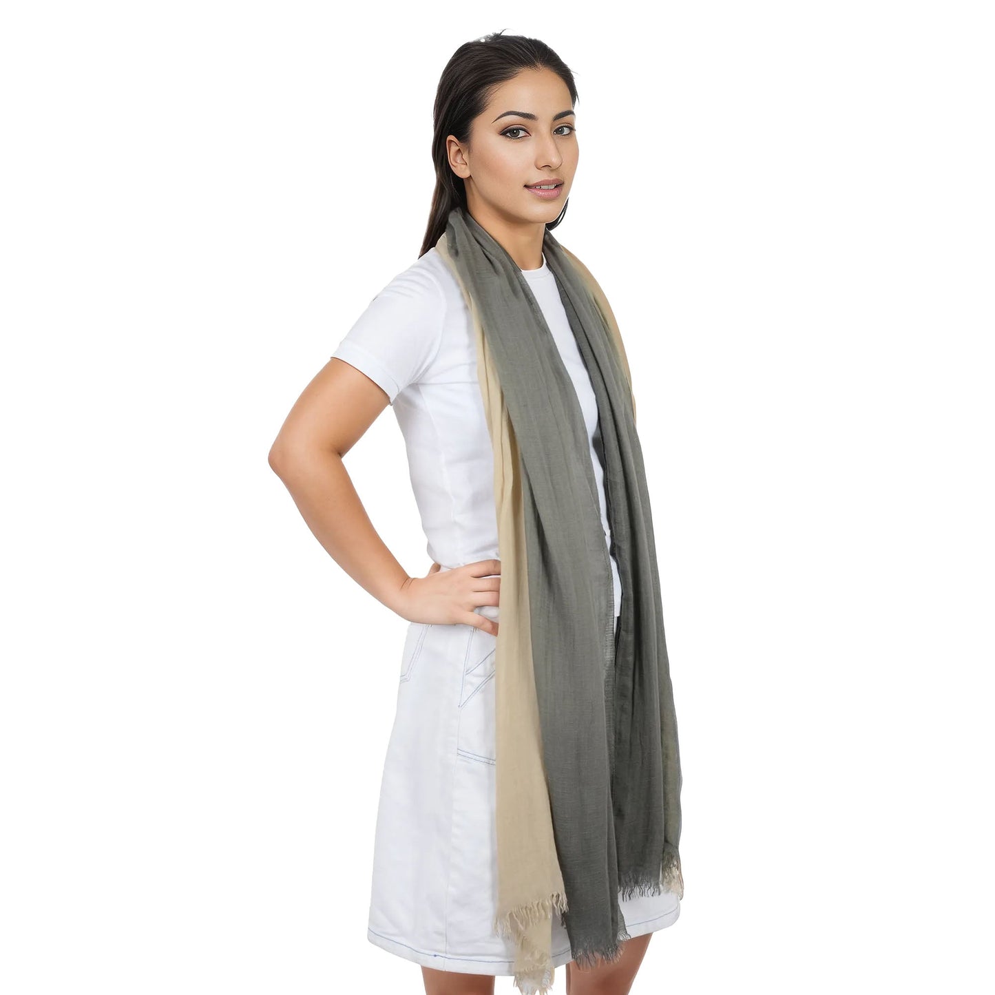 Lightweight Cotton Linen Scarf Gradient Colors Long Travel Scarf Wrap Shawl for Women 74.8in x 35.4in