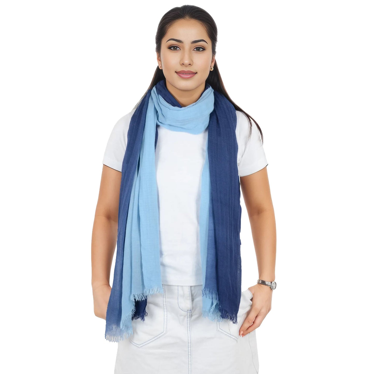 Lightweight Cotton Linen Scarf Gradient Colors Long Travel Scarf Wrap Shawl for Women 74.8in x 35.4in