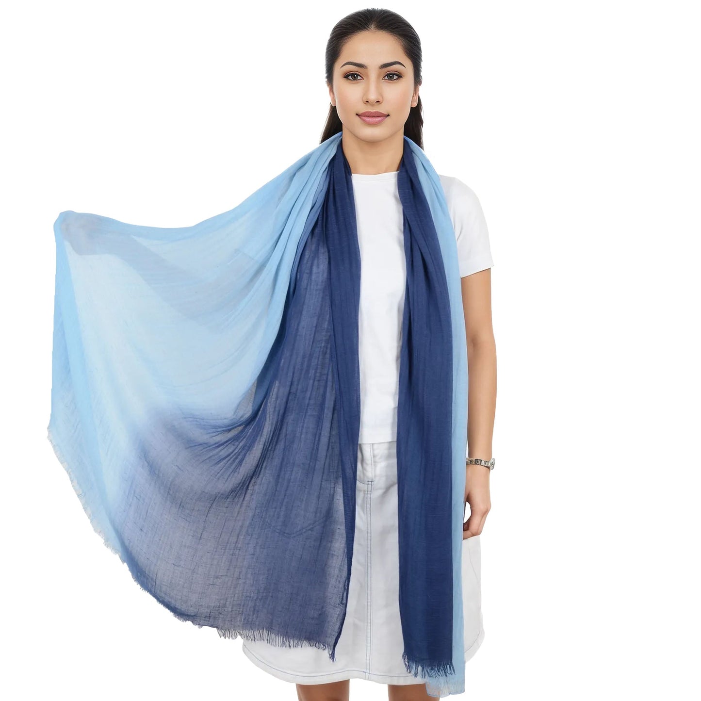 Lightweight Cotton Linen Scarf Gradient Colors Long Travel Scarf Wrap Shawl for Women 74.8in x 35.4in