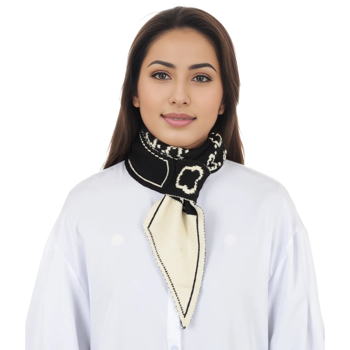 Skinny Knitted Scarf Letter Animal Pattern Pull-Through Design Winter Neckerchief Scarf for Women