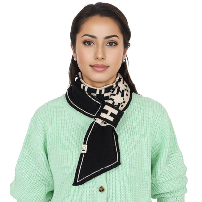 Skinny Knitted Scarf Letter Animal Pattern Pull-Through Design Winter Neckerchief Scarf for Women