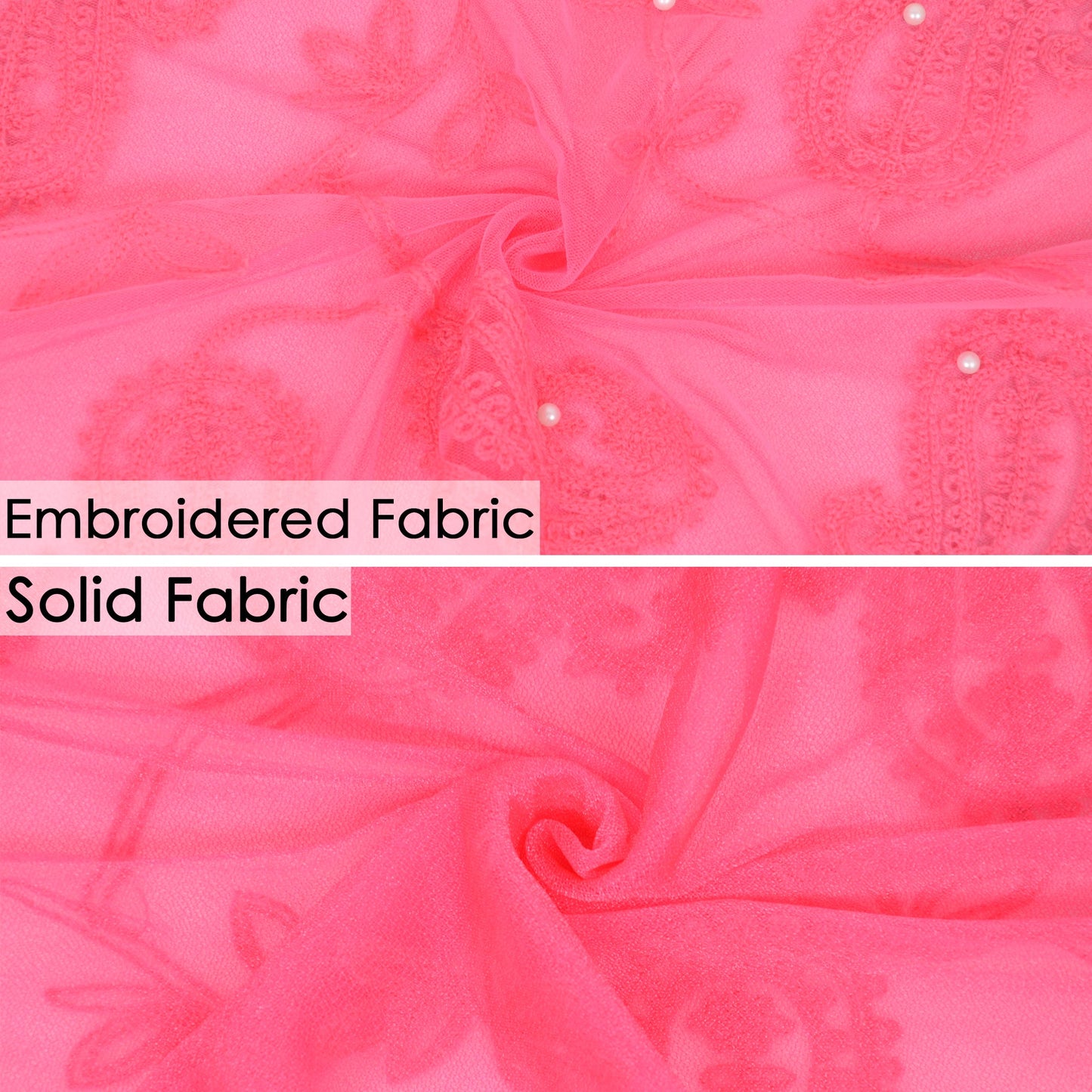 Embroidered Floral Lace Scarf Solid Double Layered Faux Pearls Long Wrap Scarf