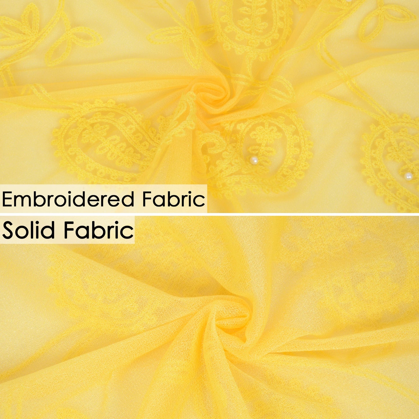 Embroidered Floral Lace Scarf Solid Double Layered Faux Pearls Long Wrap Scarf