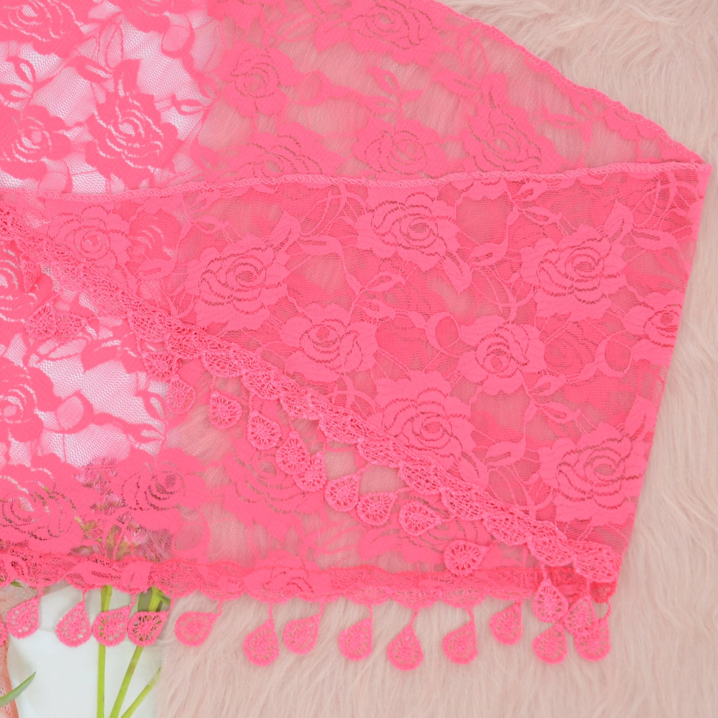 Sheer Floral Lace Triangle Mantilla Scarf Lightweight Tassel Shawl Wrap Head Scarf