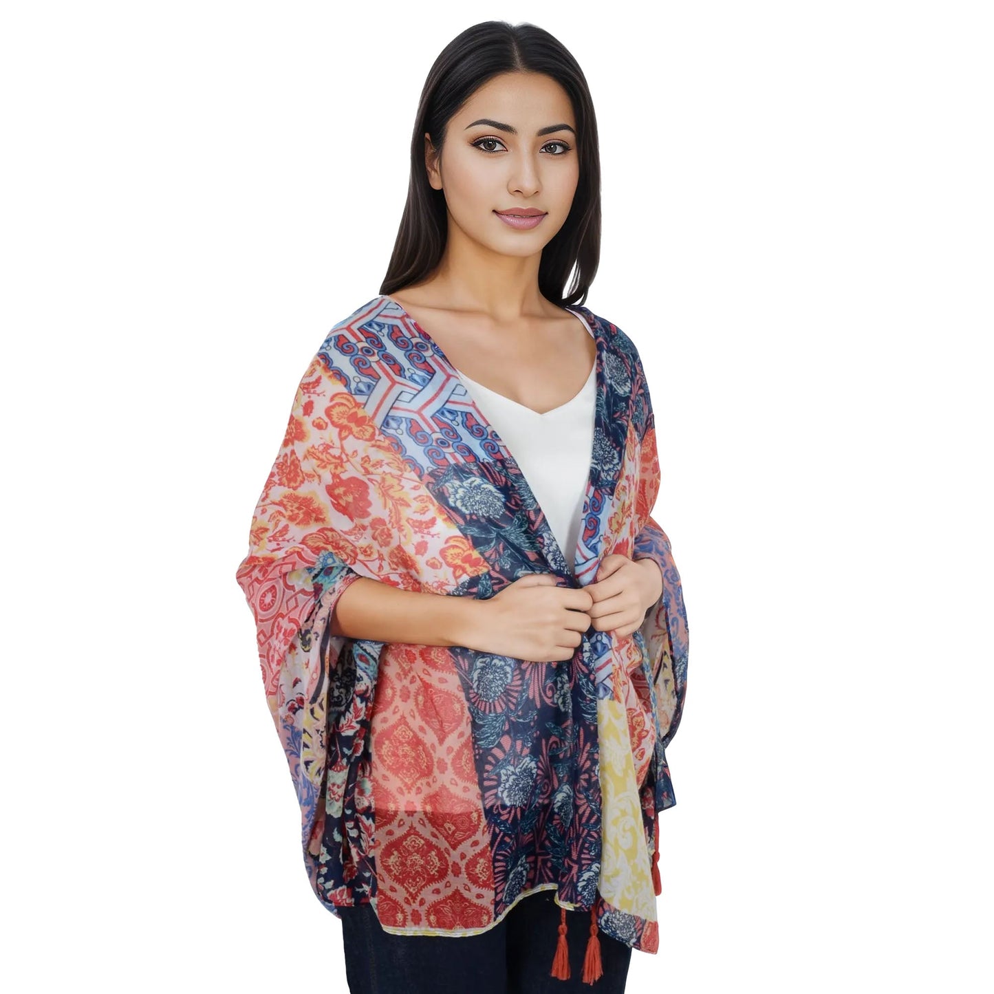 Boho Floral Printed Scarf Fashion Fringed Colorful Shawl Wrap Scarves