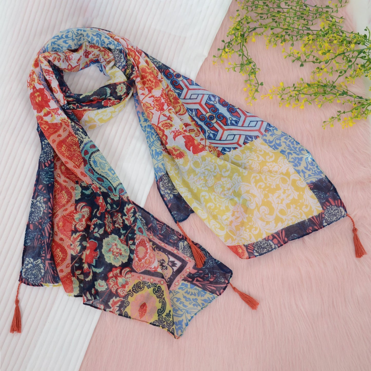 Boho Floral Printed Scarf Fashion Fringed Colorful Shawl Wrap Scarves