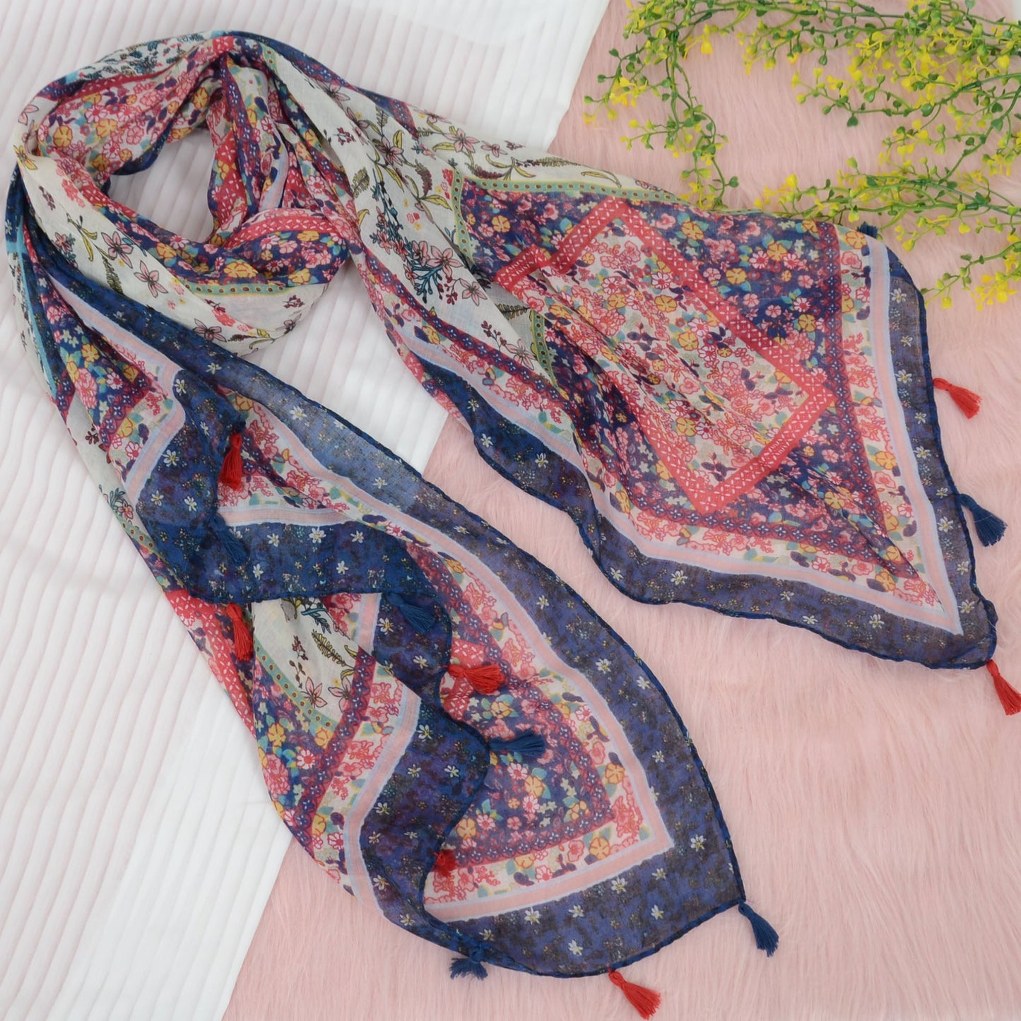 Boho Floral Printed Scarf Fashion Fringed Colorful Shawl Wrap Scarves