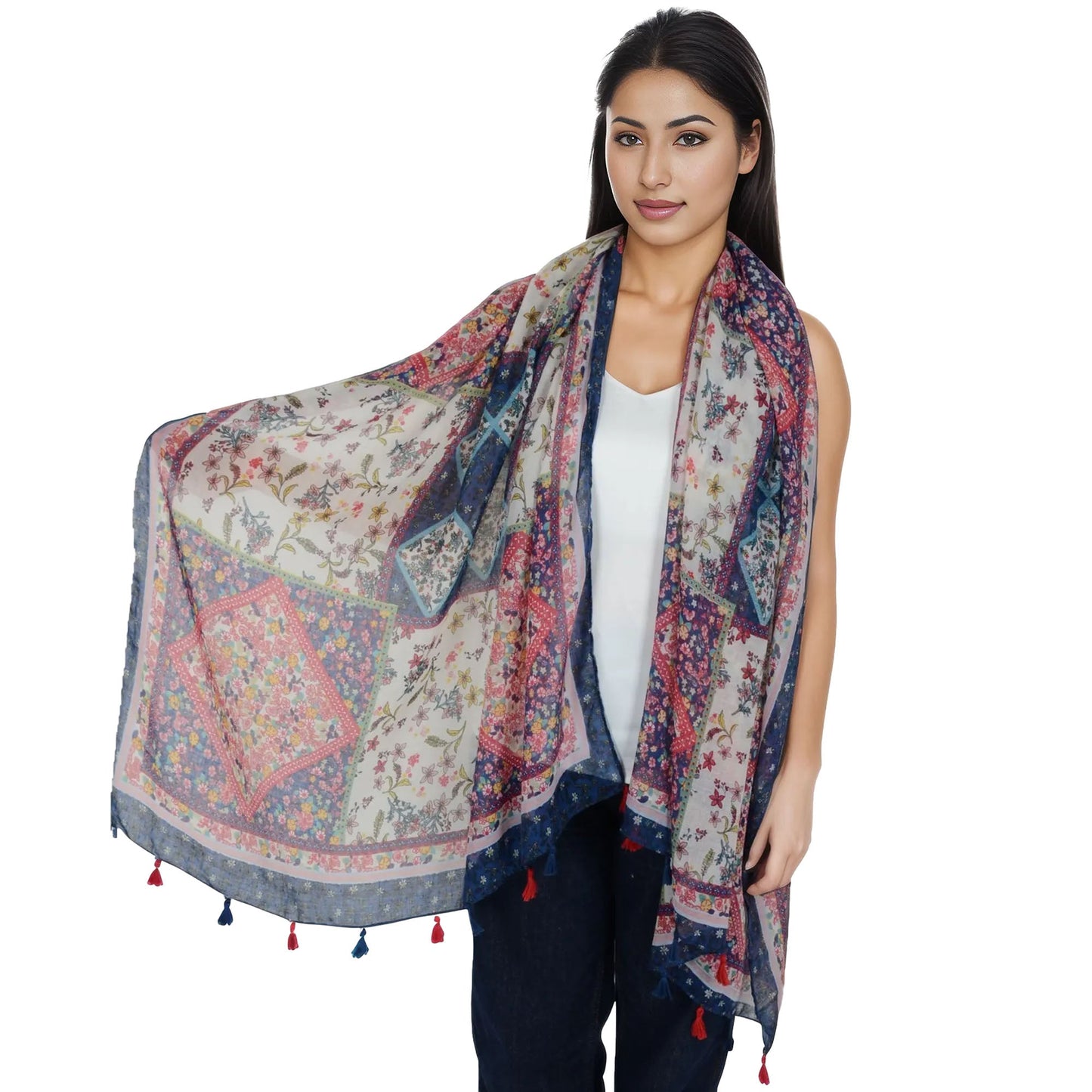 Boho Floral Printed Scarf Fashion Fringed Colorful Shawl Wrap Scarves