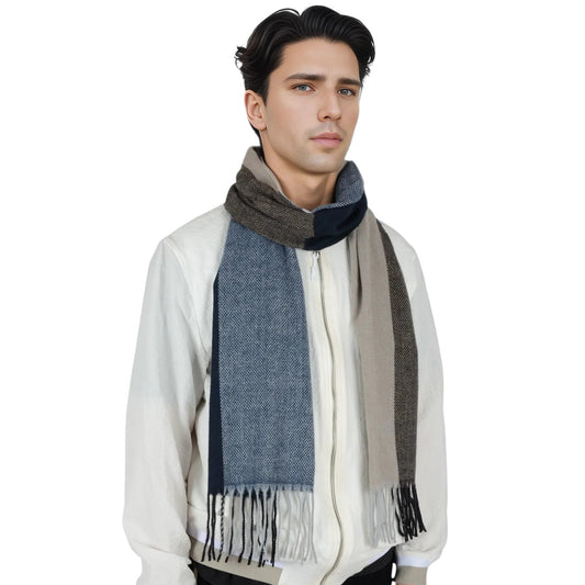 Cashmere Feel Winter Scarf Lightweight Striped Tassel Wrap Shawl Scarves for Men