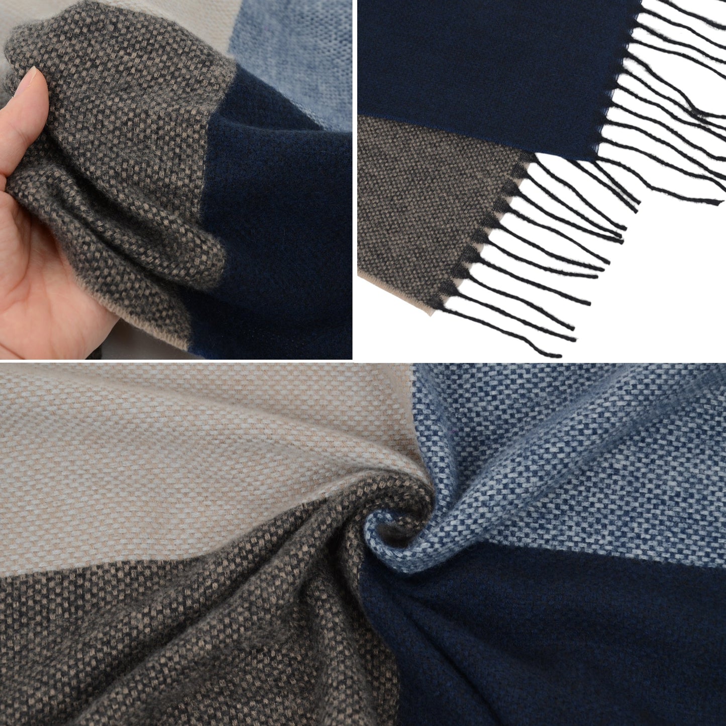 Cashmere Feel Winter Scarf Lightweight Striped Tassel Wrap Shawl Scarves for Men