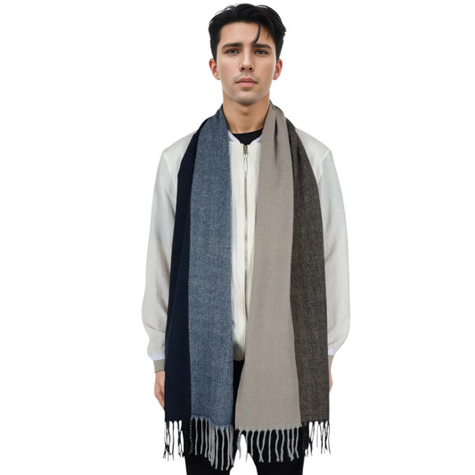 Cashmere Feel Winter Scarf Lightweight Striped Tassel Wrap Shawl Scarves for Men