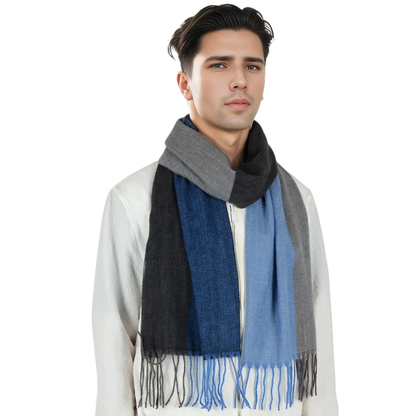 Cashmere Feel Winter Scarf Lightweight Striped Tassel Wrap Shawl Scarves for Men