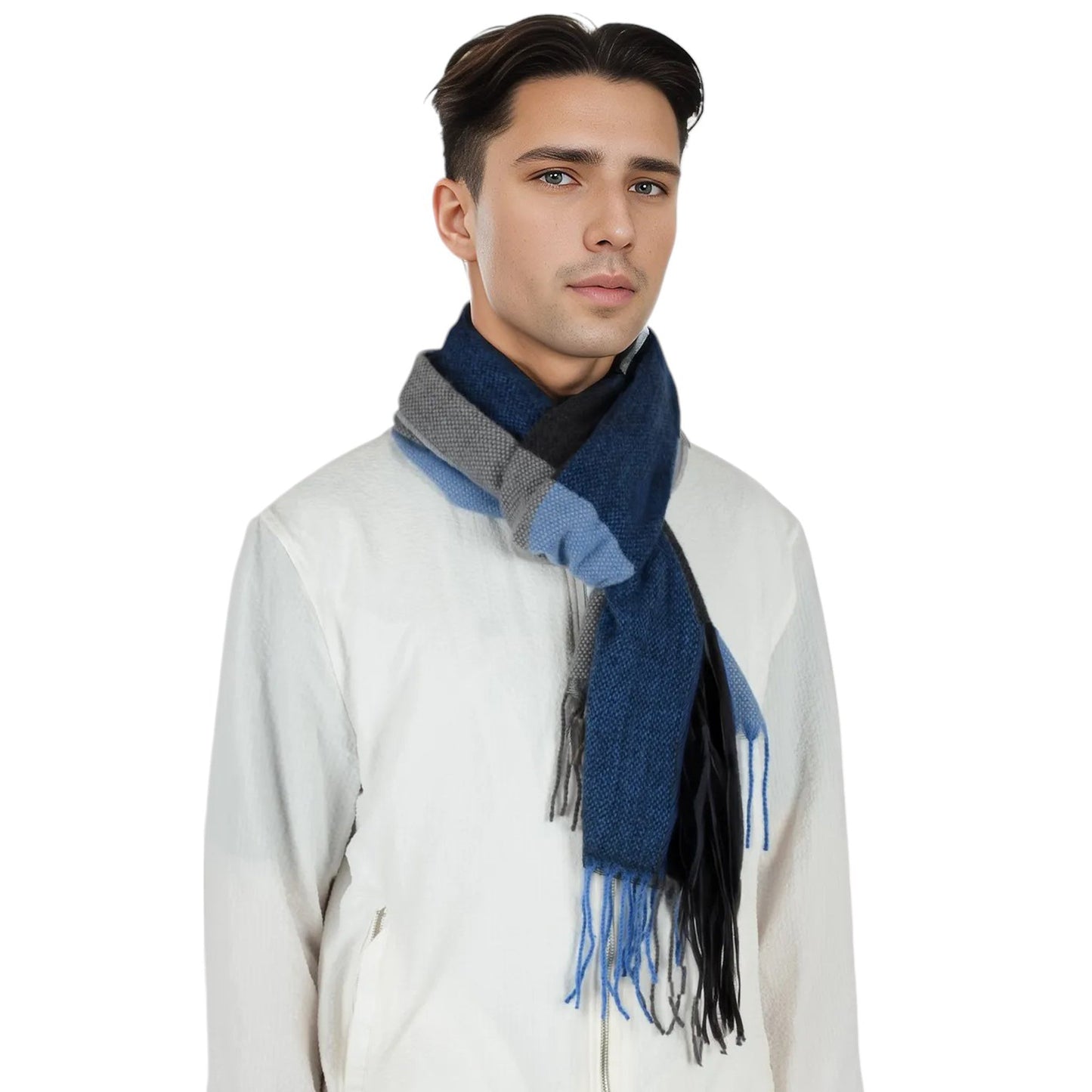 Cashmere Feel Winter Scarf Lightweight Striped Tassel Wrap Shawl Scarves for Men