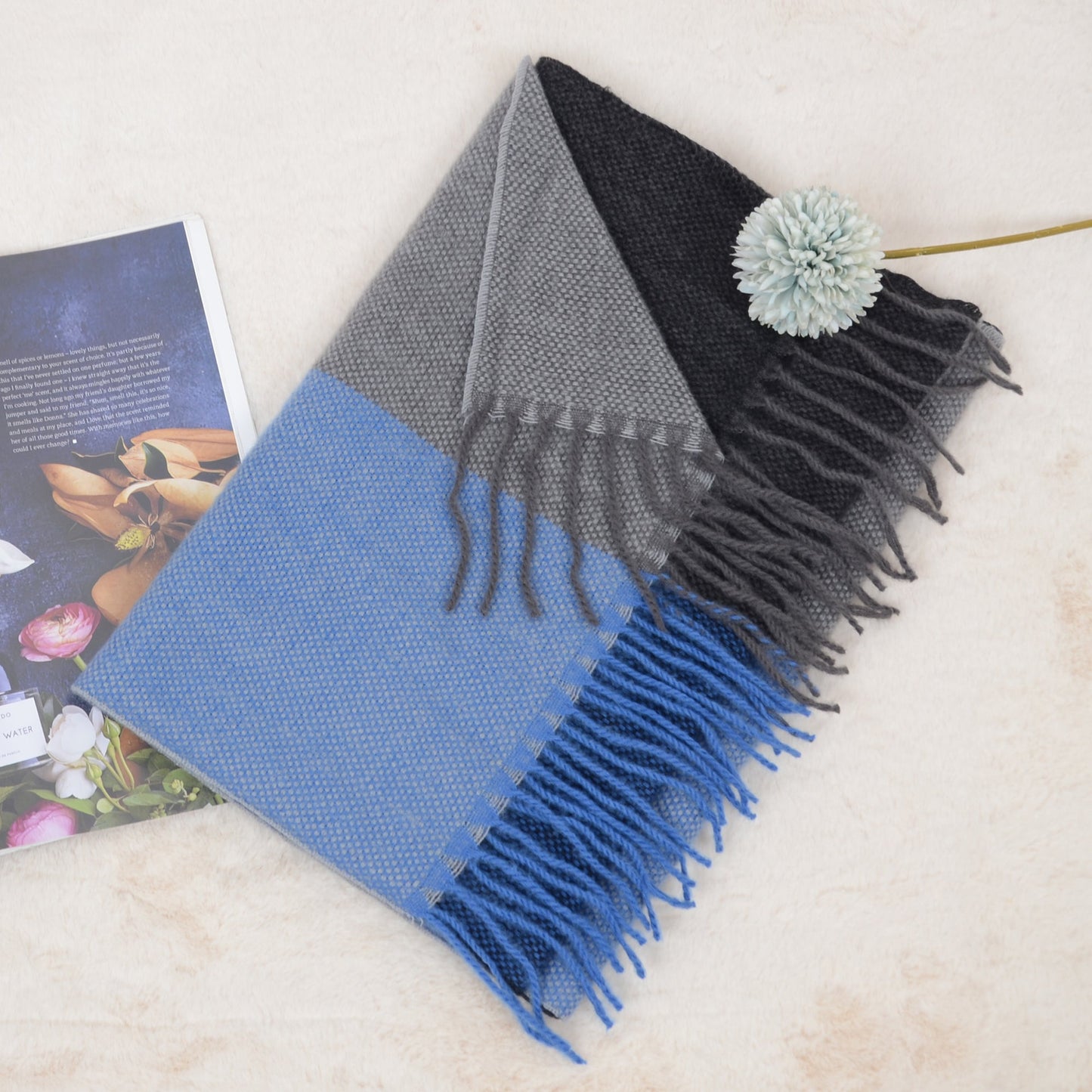 Cashmere Feel Winter Scarf Lightweight Striped Tassel Wrap Shawl Scarves for Men