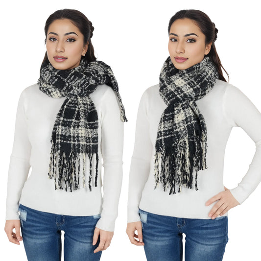 Plaid Winter Scarf Fringed Soft Warm Wrap Shawl Scarf for Women 23.6 x 70.9 inch