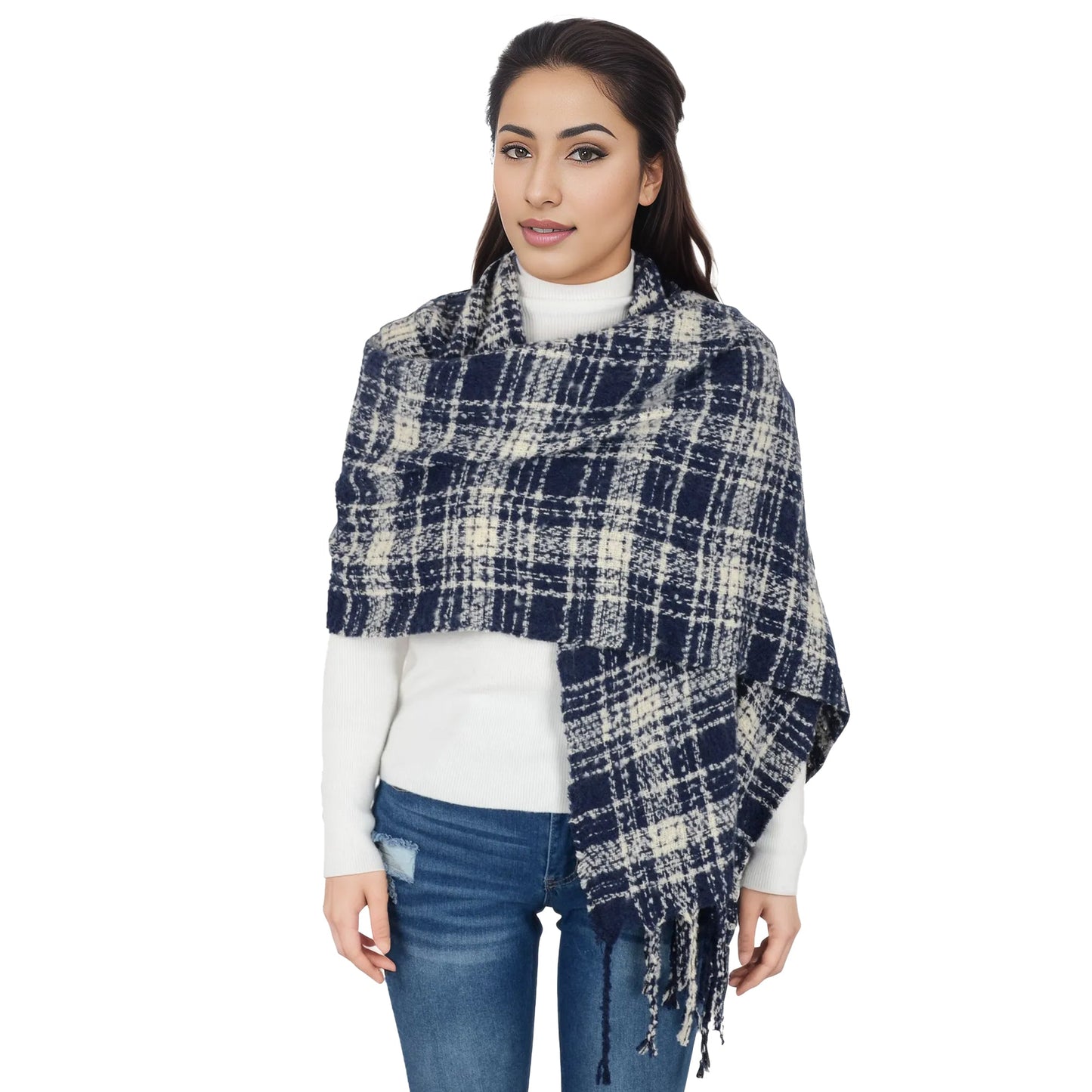 Plaid Winter Scarf Fringed Soft Warm Wrap Shawl Scarf for Women 23.6 x 70.9 inch