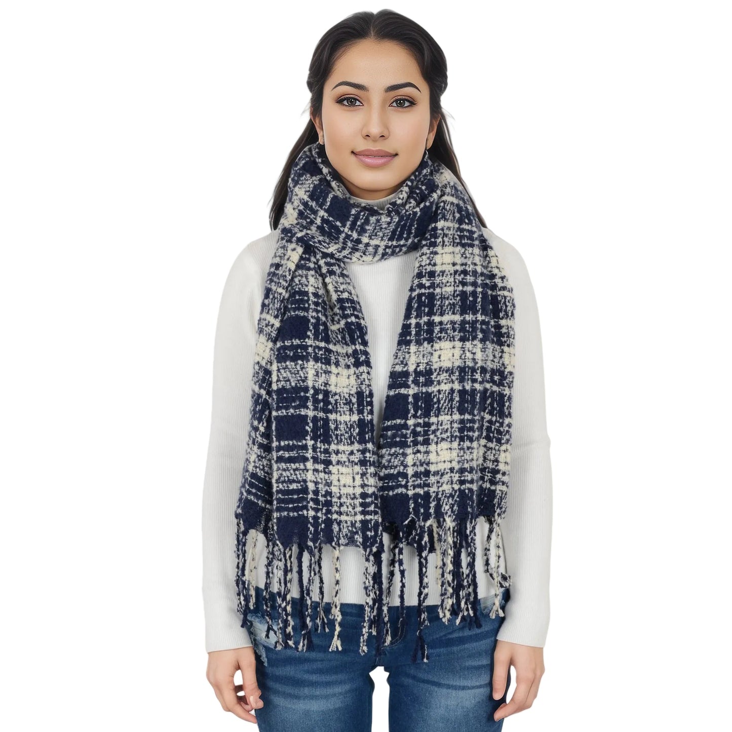 Plaid Winter Scarf Fringed Soft Warm Wrap Shawl Scarf for Women 23.6 x 70.9 inch