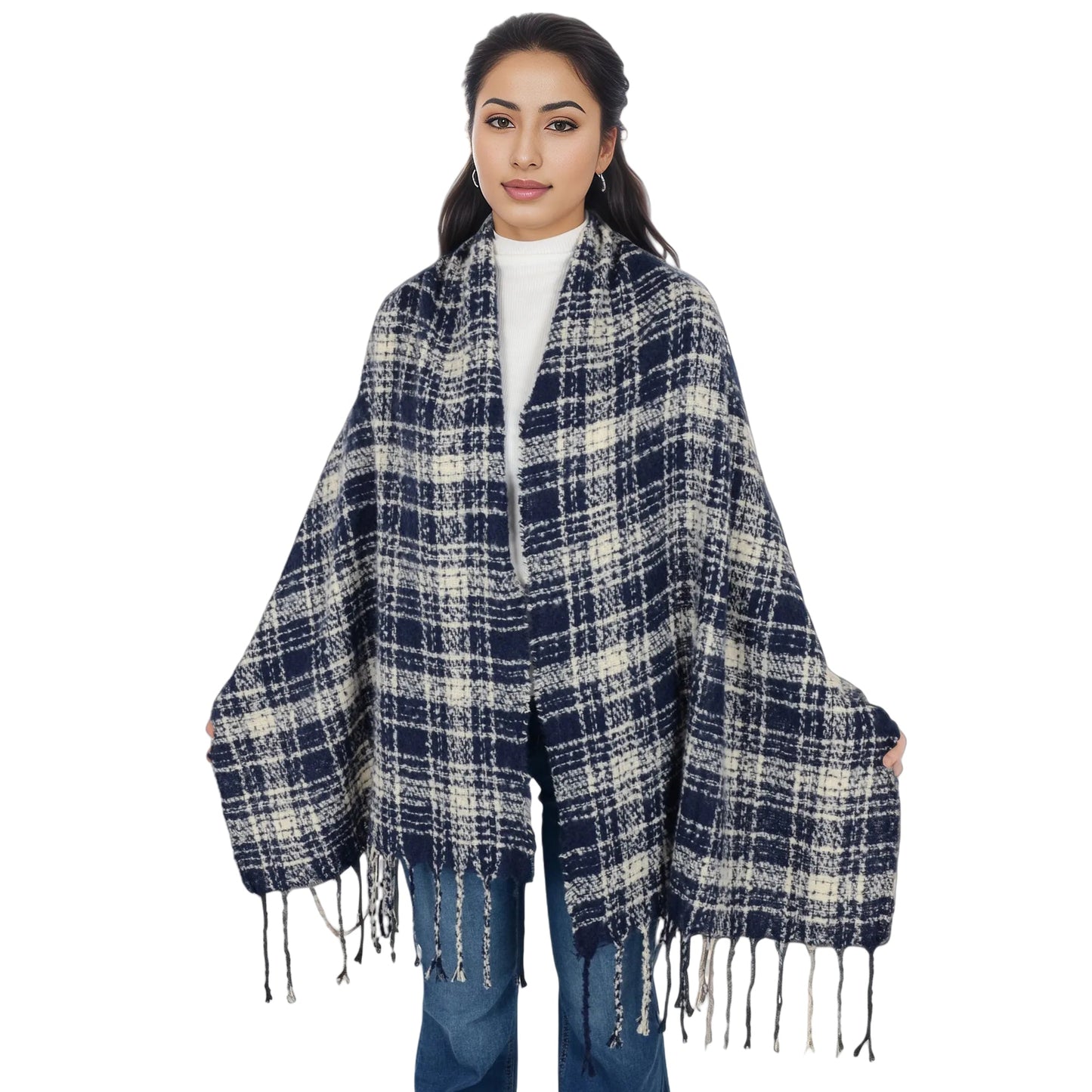 Plaid Winter Scarf Fringed Soft Warm Wrap Shawl Scarf for Women 23.6 x 70.9 inch