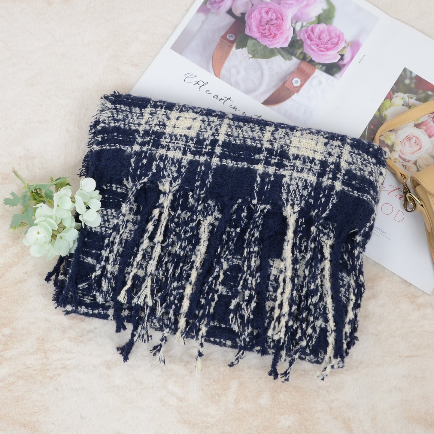 Plaid Winter Scarf Fringed Soft Warm Wrap Shawl Scarf for Women 23.6 x 70.9 inch