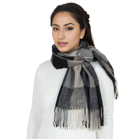 Classic Plaid Winter Scarf Soft Cashmere Feel Wrap Shawl Check Tassel Scarves for Women