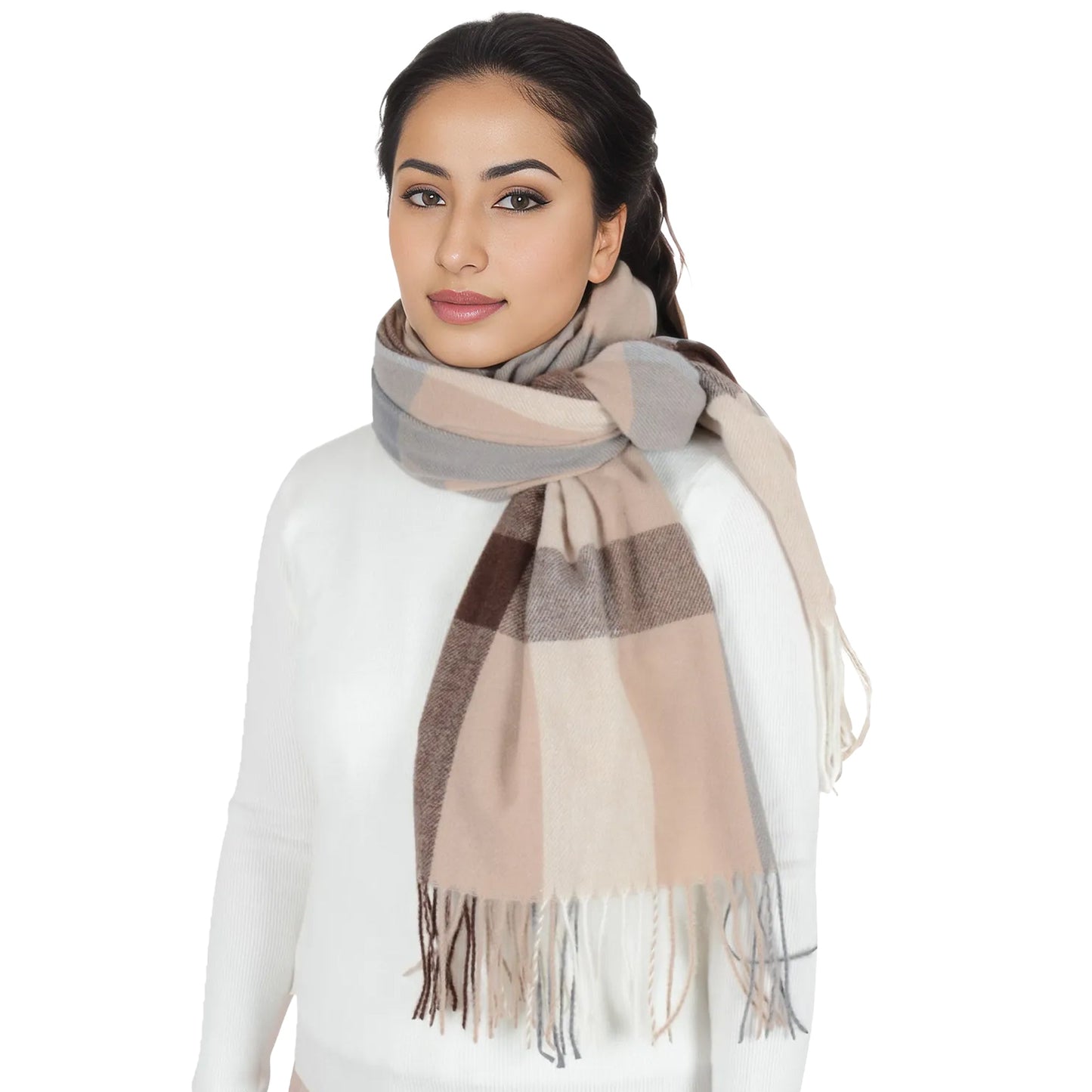 Classic Plaid Winter Scarf Soft Cashmere Feel Wrap Shawl Check Tassel Scarves for Women
