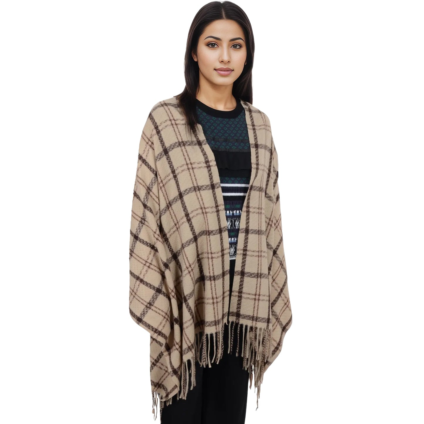 Classic Plaid Winter Scarf Soft Cashmere Feel Wrap Shawl Check Tassel Scarves for Women