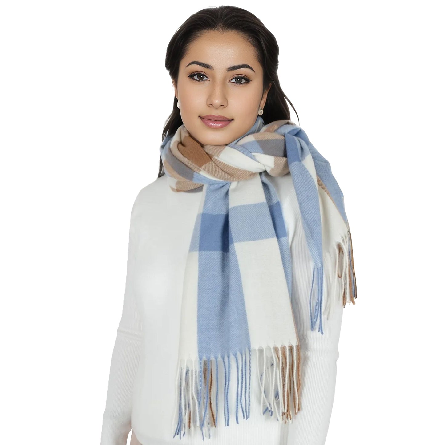 Classic Plaid Winter Scarf Soft Cashmere Feel Wrap Shawl Check Tassel Scarves for Women