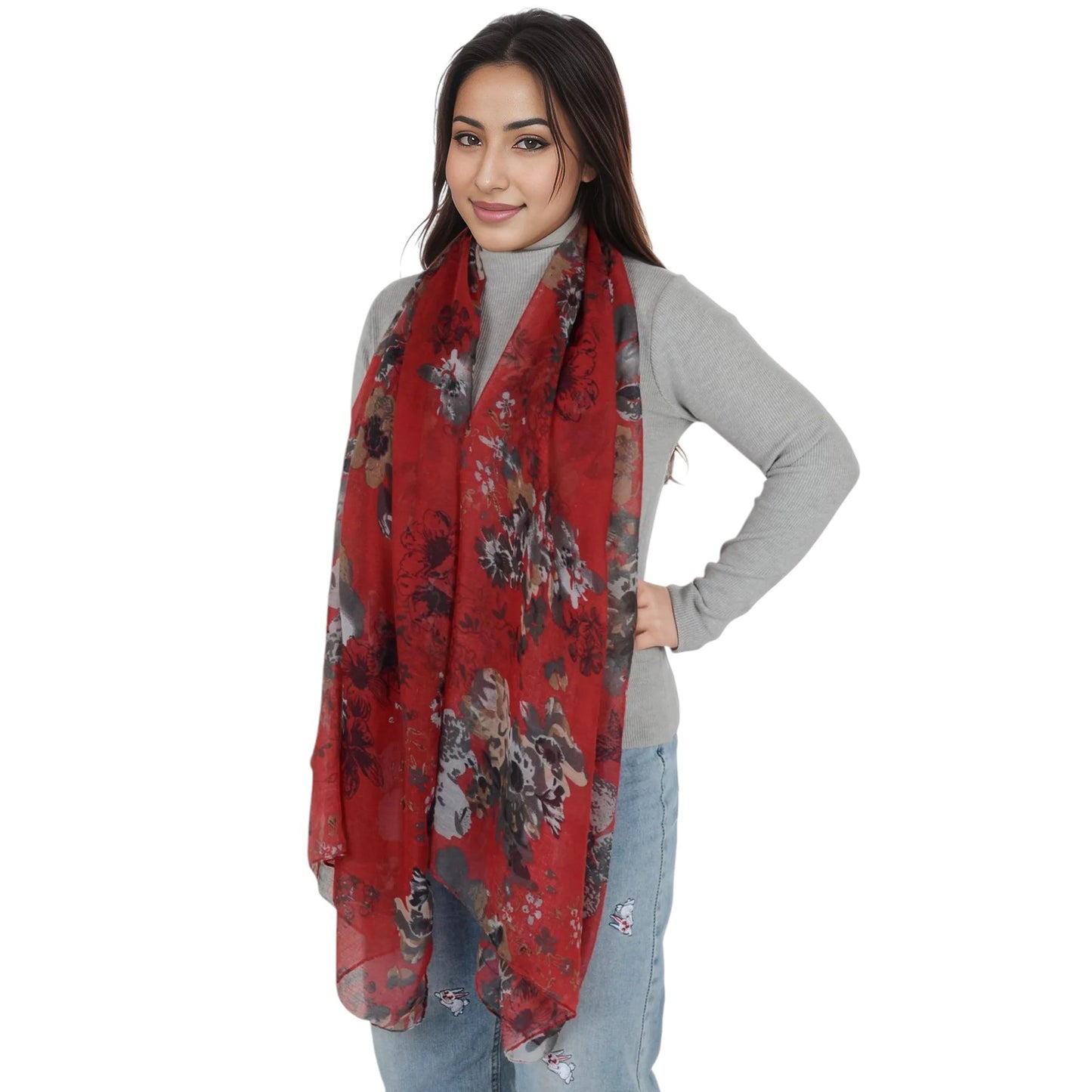 Fashion Floral Print Scarves Lightweight Winter Wrap Scarf Head Shawl for Women