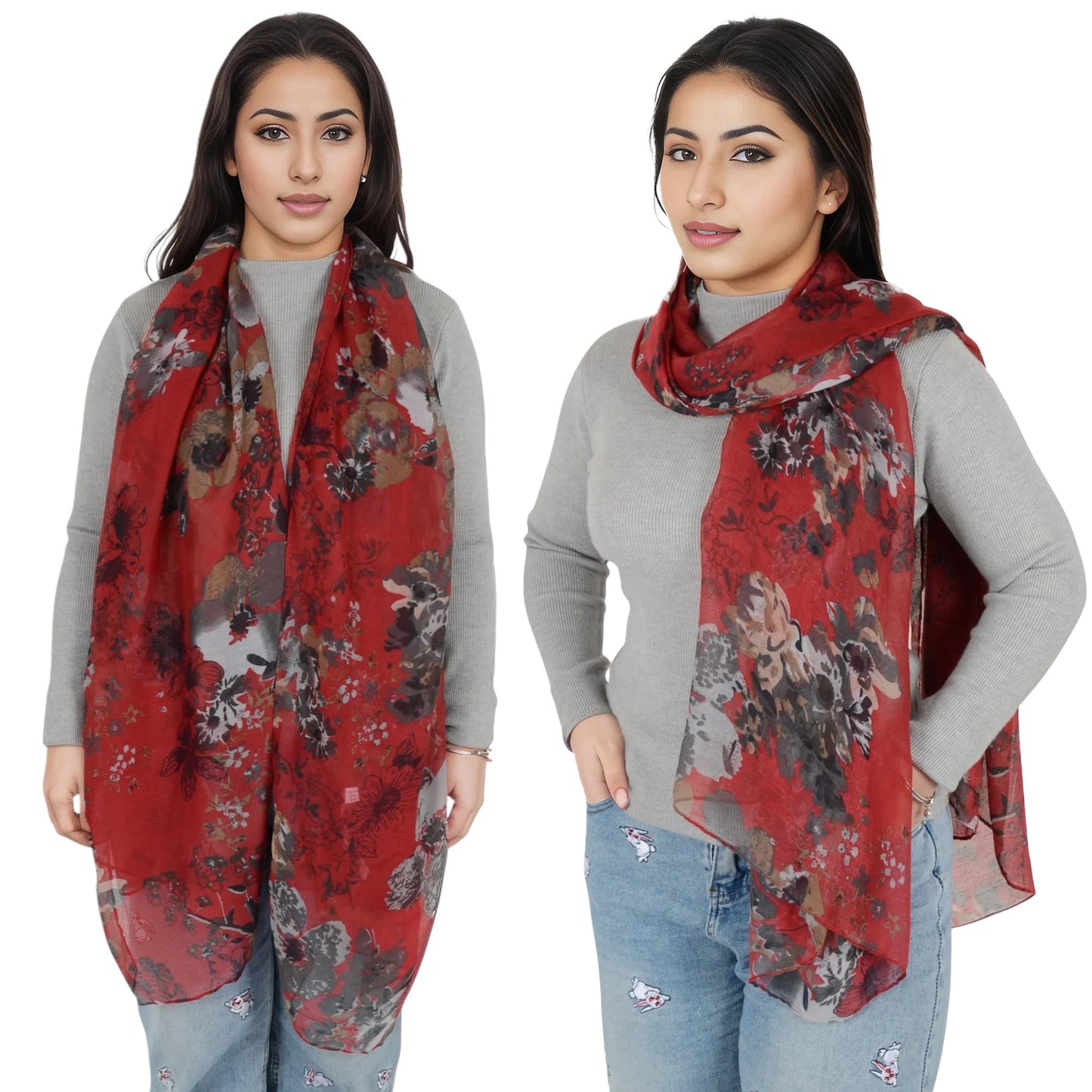 Fashion Floral Print Scarves Lightweight Winter Wrap Scarf Head Shawl for Women