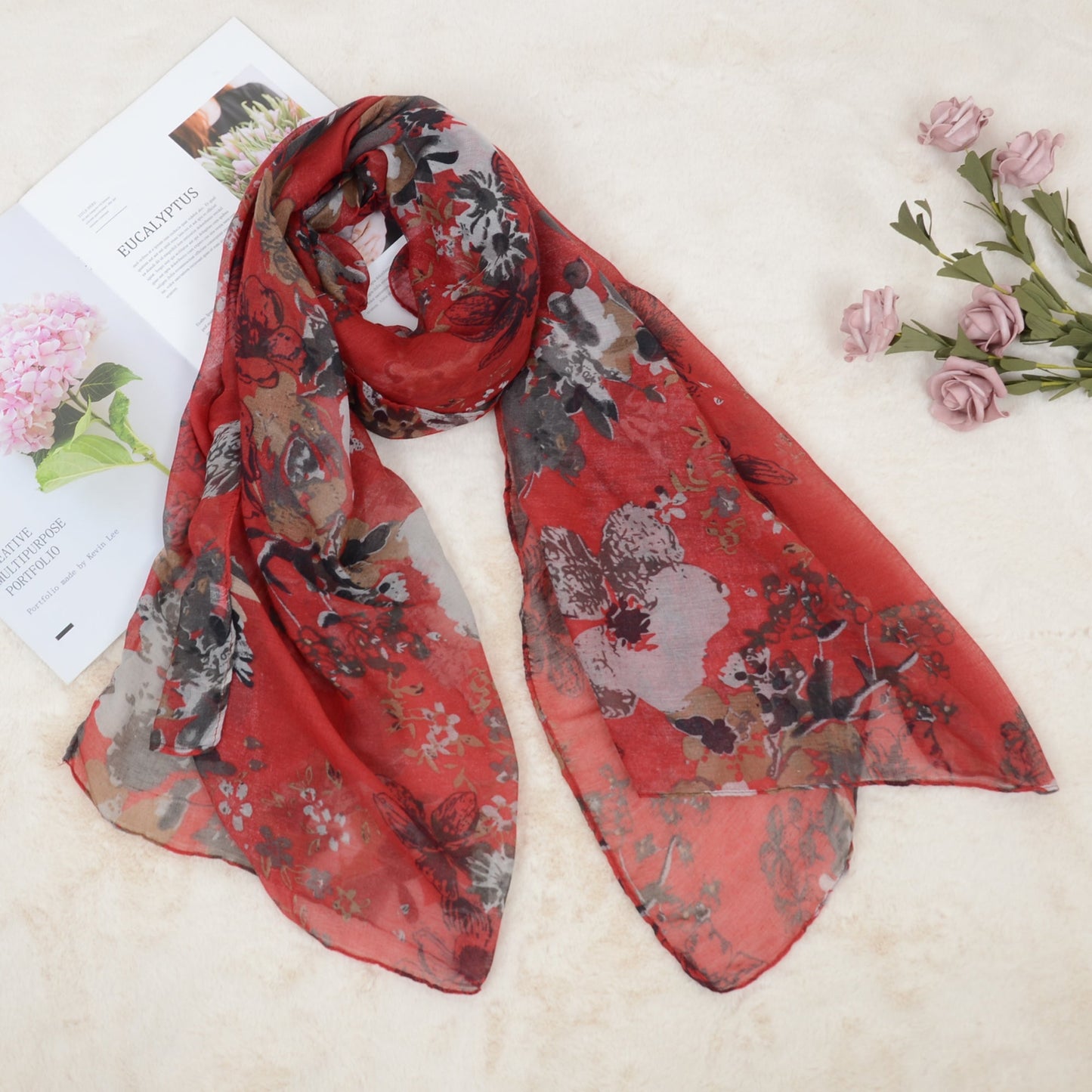 Fashion Floral Print Scarves Lightweight Winter Wrap Scarf Head Shawl for Women