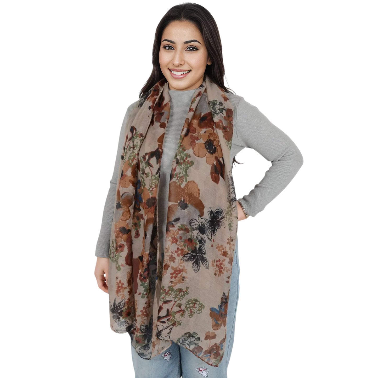 Fashion Floral Print Scarves Lightweight Winter Wrap Scarf Head Shawl for Women
