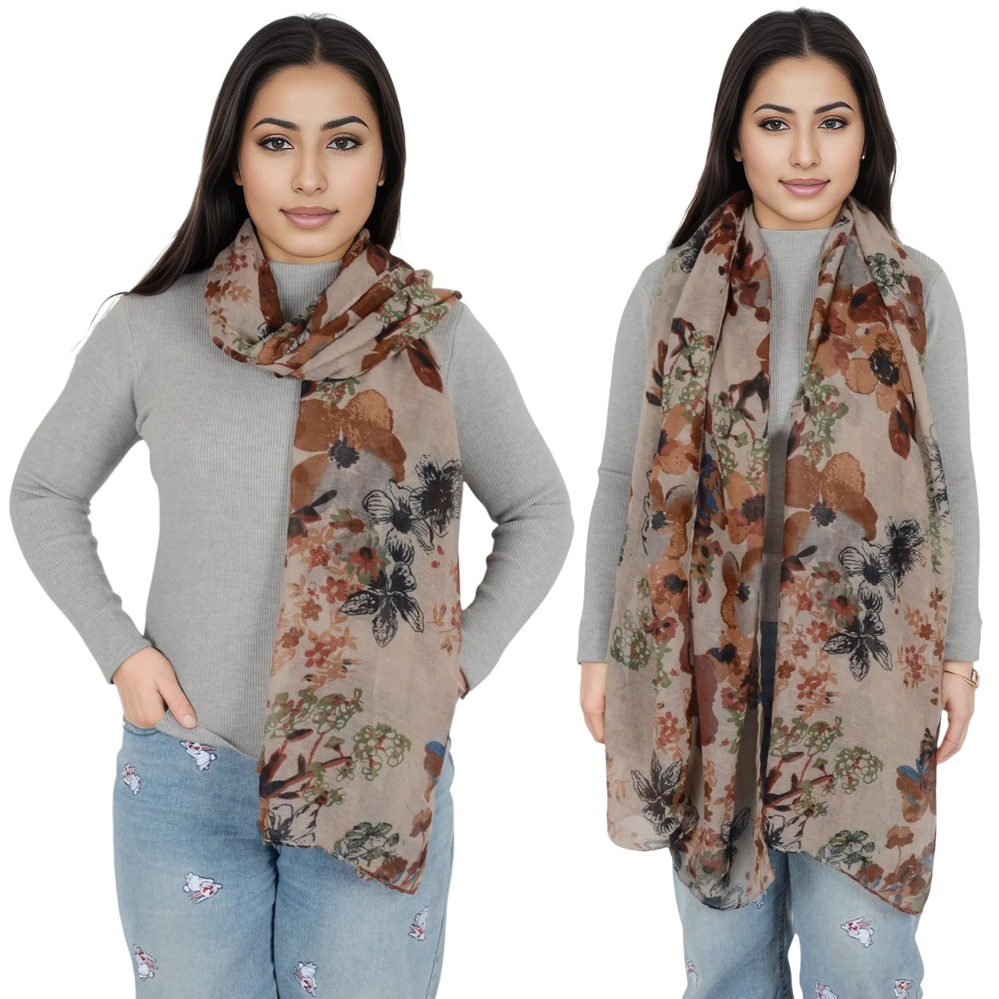 Fashion Floral Print Scarves Lightweight Winter Wrap Scarf Head Shawl for Women