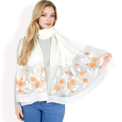 Elegant Floral Scarf with Lightweight Textured Fabric Overlay for Sophisticated Style