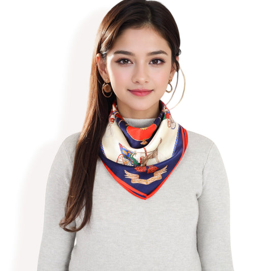 Elegant Floral, Abstract, and Chain Print Silk Square Scarves with Bold Patterns and Luxurious Satin Finish