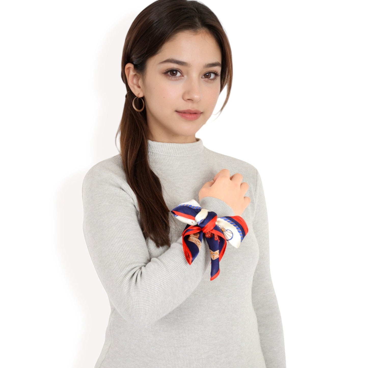 Elegant Floral, Abstract, and Chain Print Silk Square Scarves with Bold Patterns and Luxurious Satin Finish