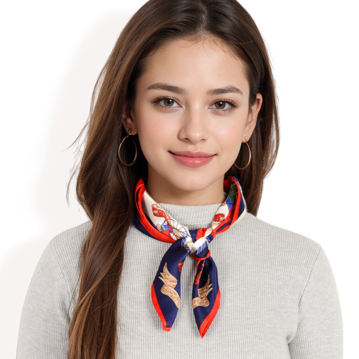 Elegant Floral, Abstract, and Chain Print Silk Square Scarves with Bold Patterns and Luxurious Satin Finish