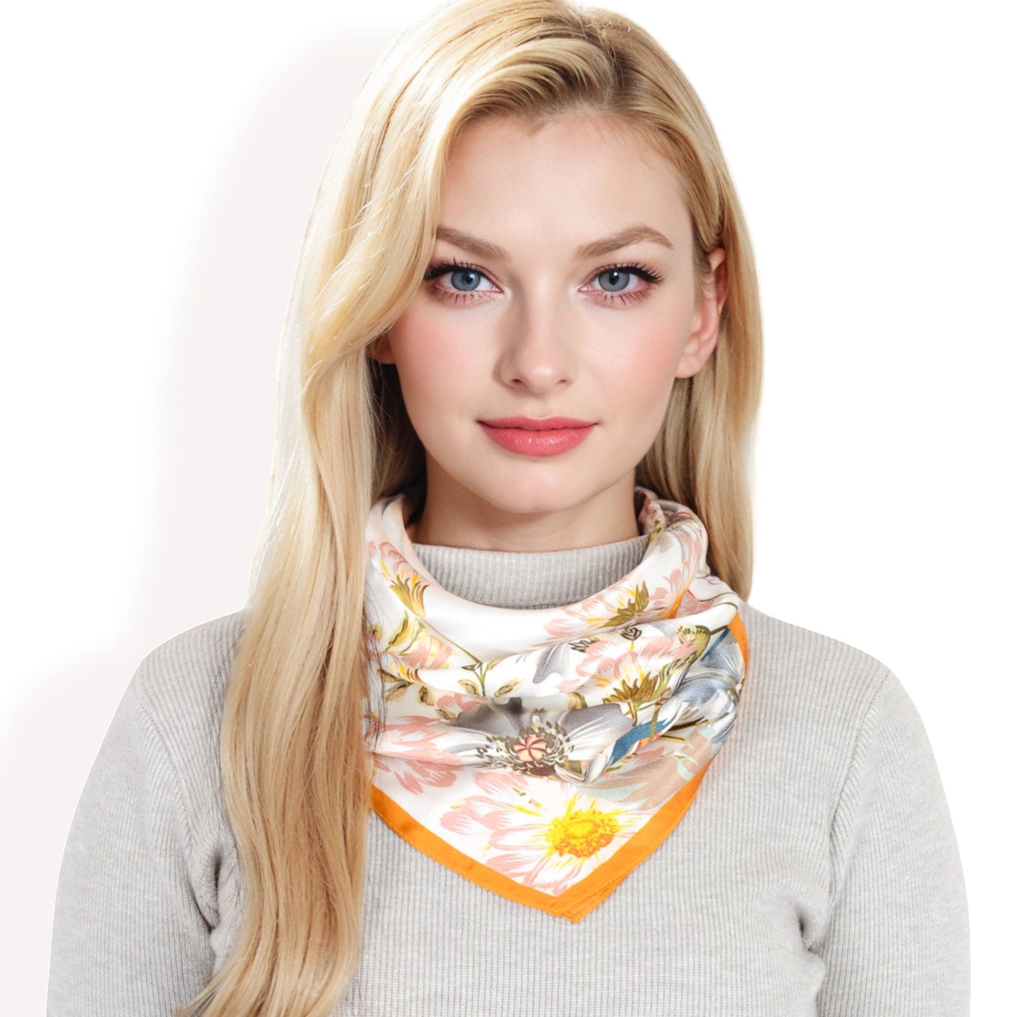 Elegant Floral, Abstract, and Chain Print Silk Square Scarves with Bold Patterns and Luxurious Satin Finish