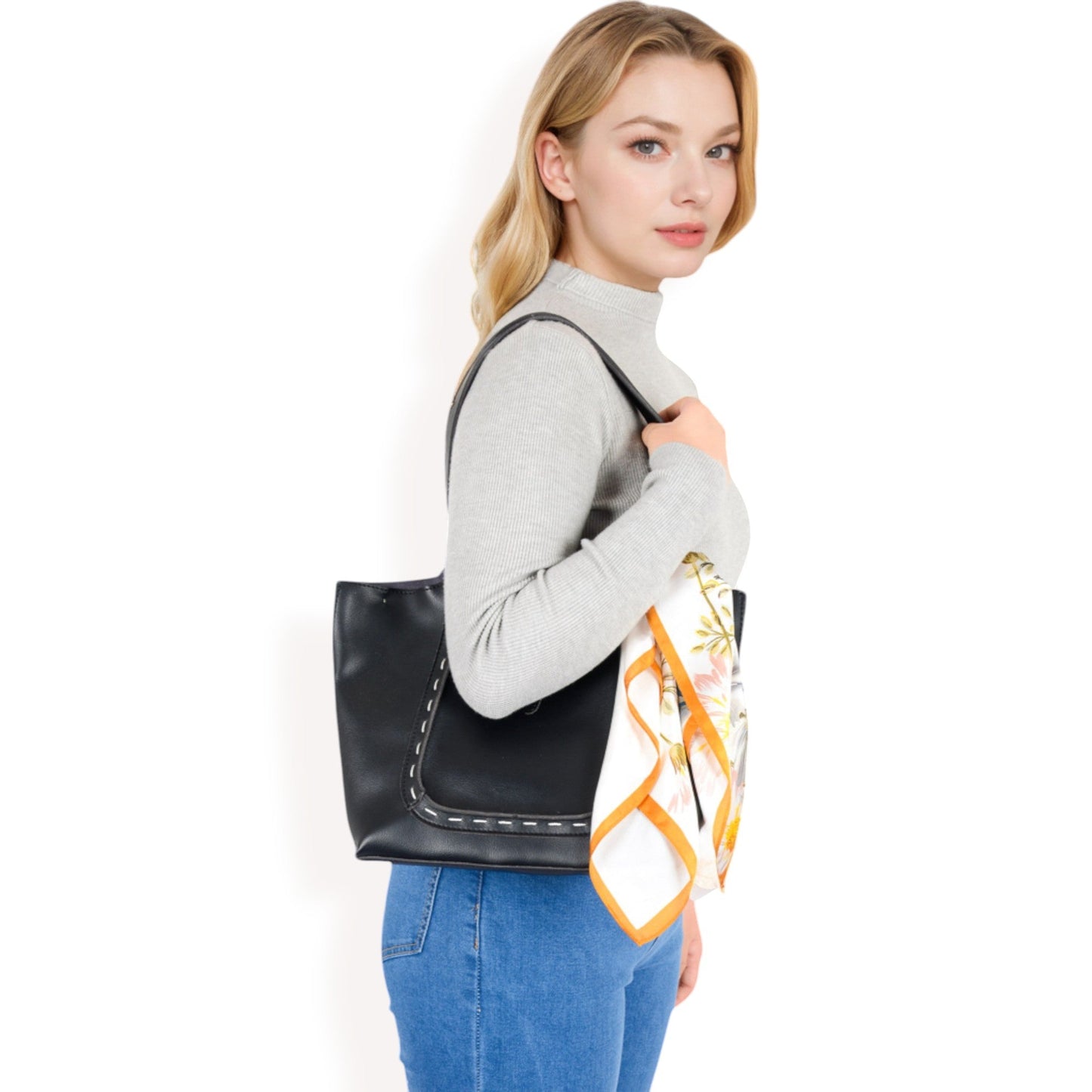 Elegant Floral, Abstract, and Chain Print Silk Square Scarves with Bold Patterns and Luxurious Satin Finish