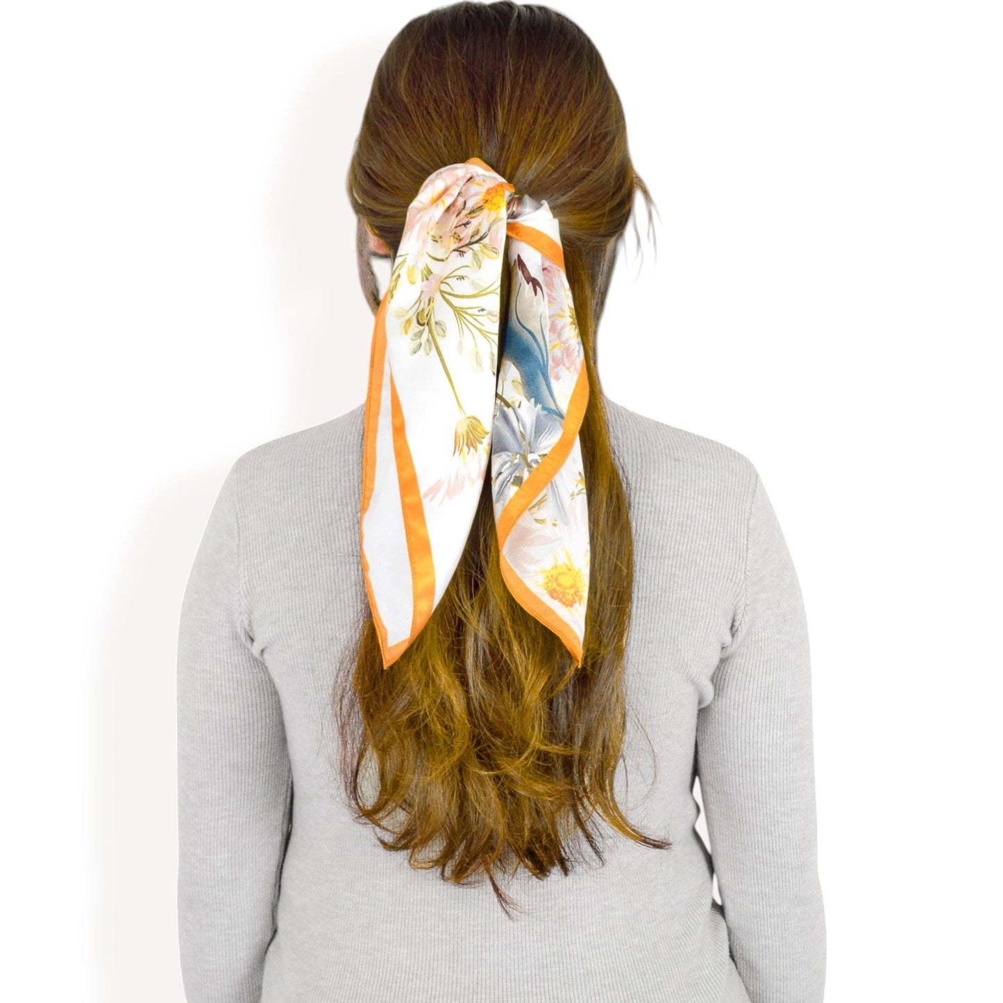 Elegant Floral, Abstract, and Chain Print Silk Square Scarves with Bold Patterns and Luxurious Satin Finish