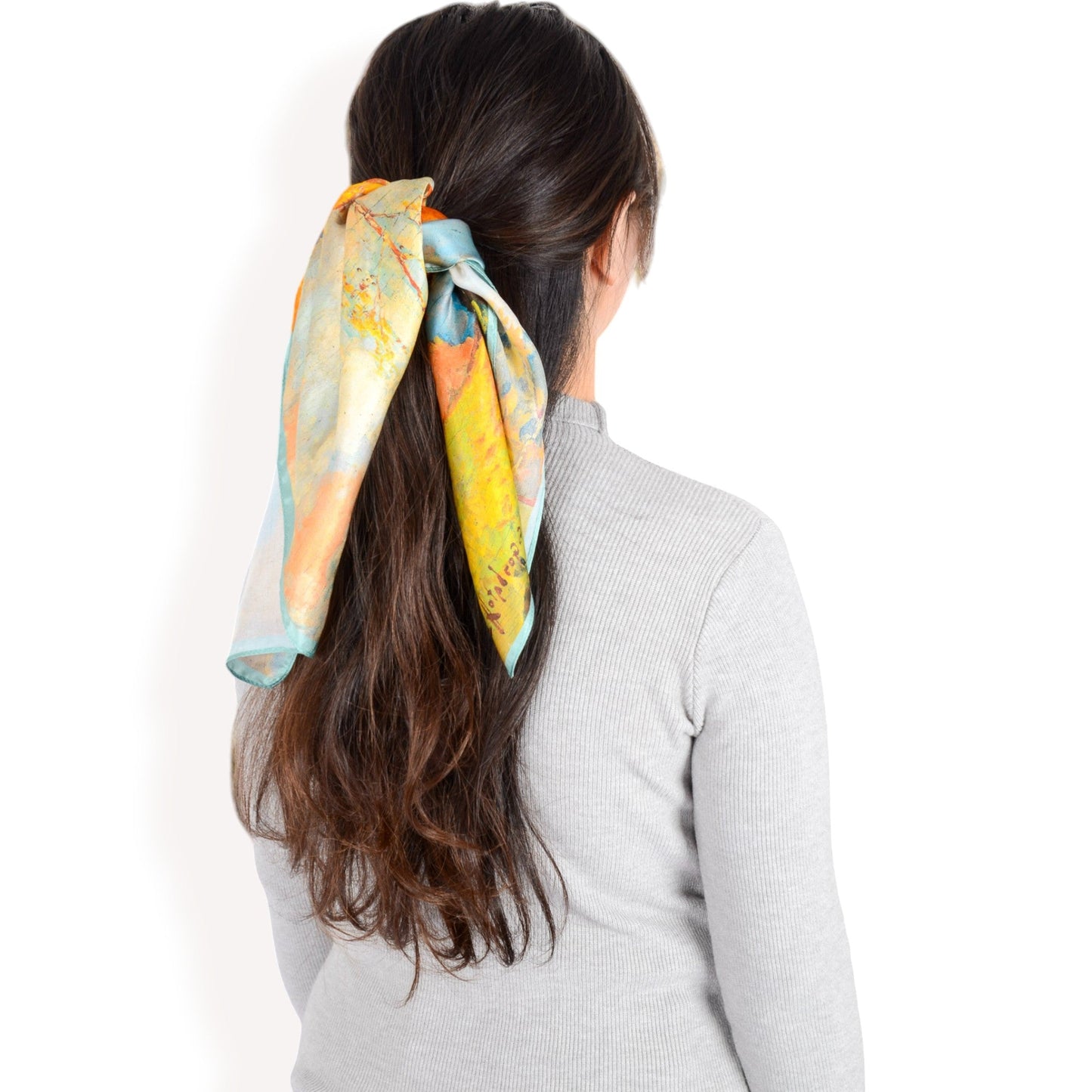 Elegant Floral, Abstract, and Chain Print Silk Square Scarves with Bold Patterns and Luxurious Satin Finish