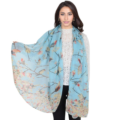 Lightweight Floral Birds Print Scarf Cotton Linen Shawls Wrap Scarves