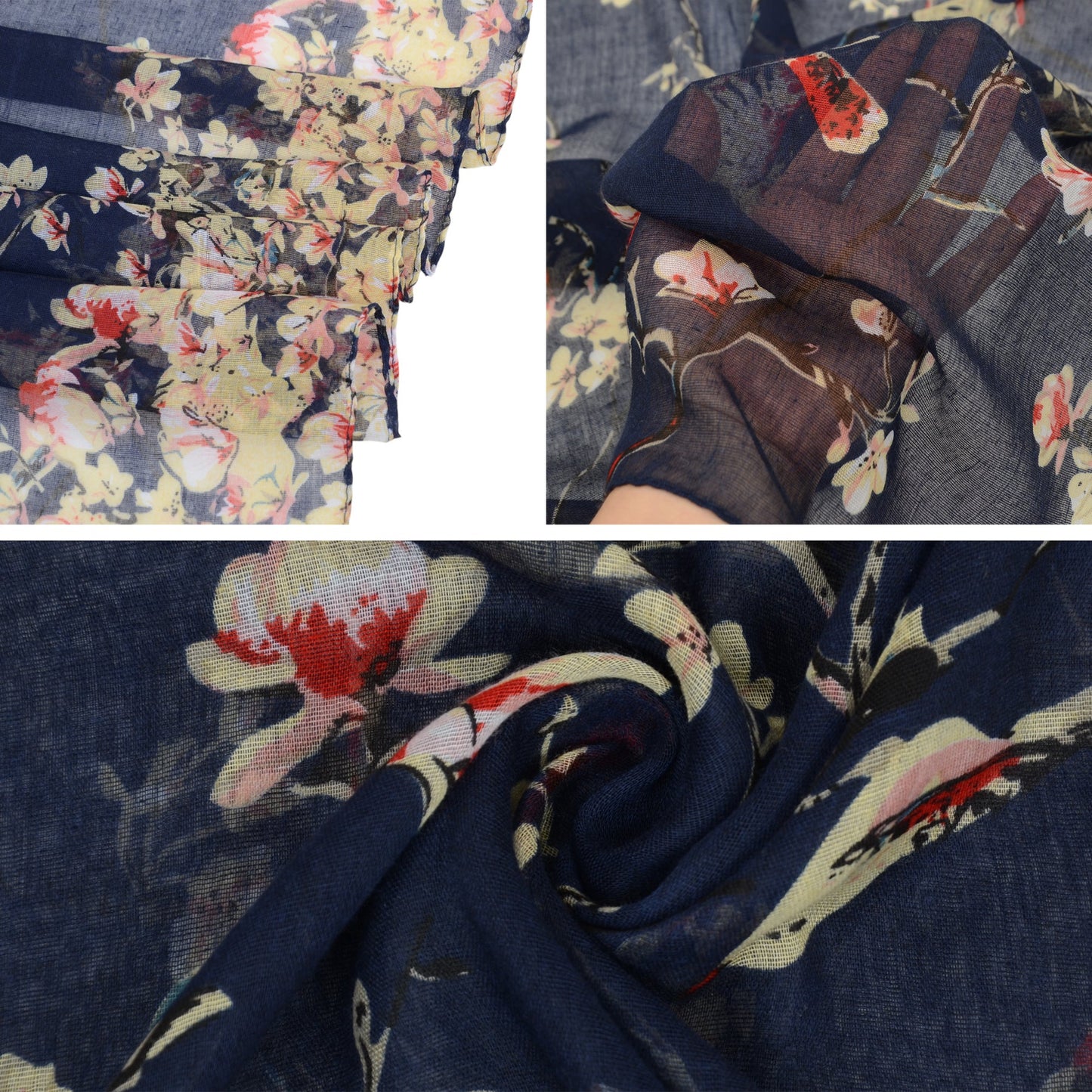 Lightweight Floral Birds Print Scarf Cotton Linen Shawls Wrap Scarves