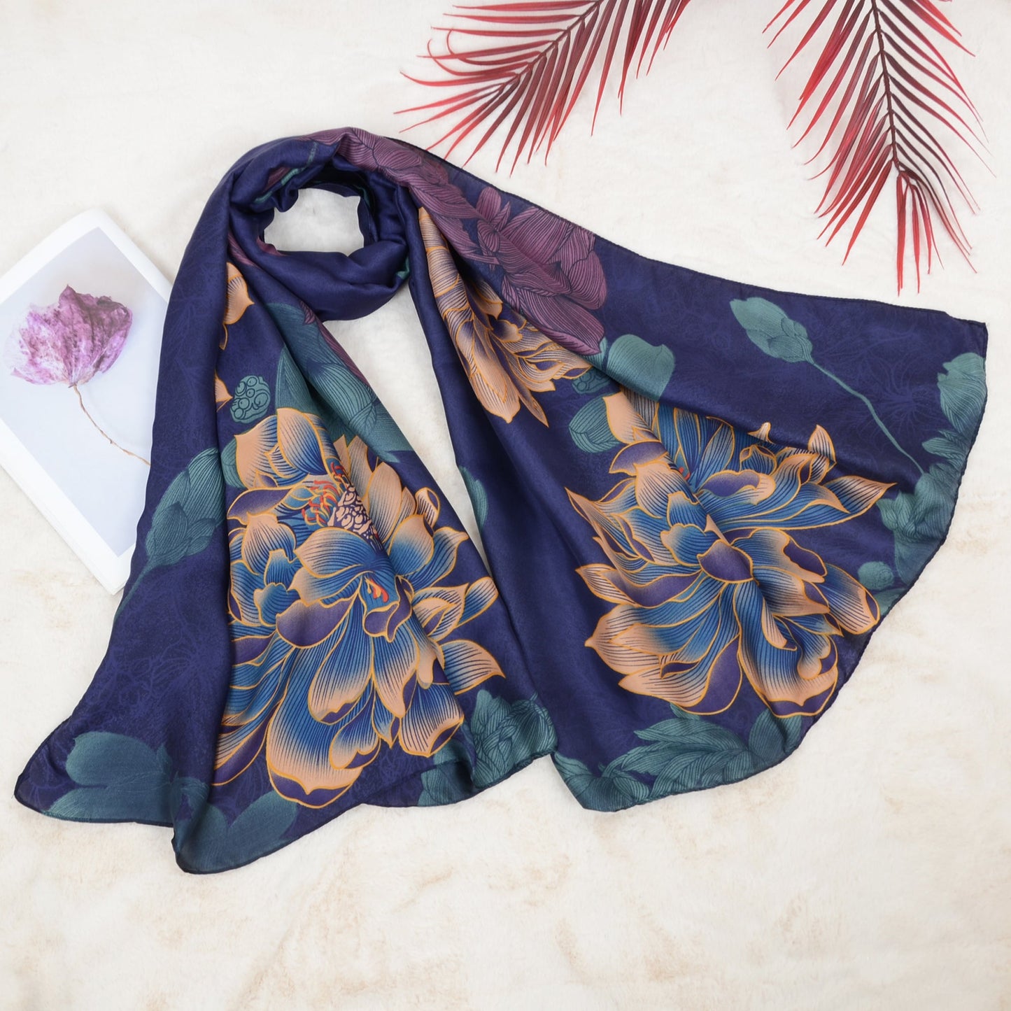 Luxury Floral Pattern Satin Scarf Lightweight Silky Wrap Shawl Scarves for Evening Dresses