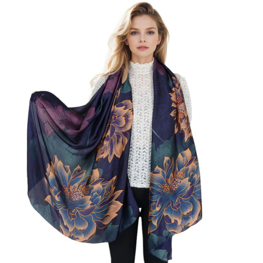 Luxury Floral Pattern Satin Scarf Lightweight Silky Wrap Shawl Scarves for Evening Dresses