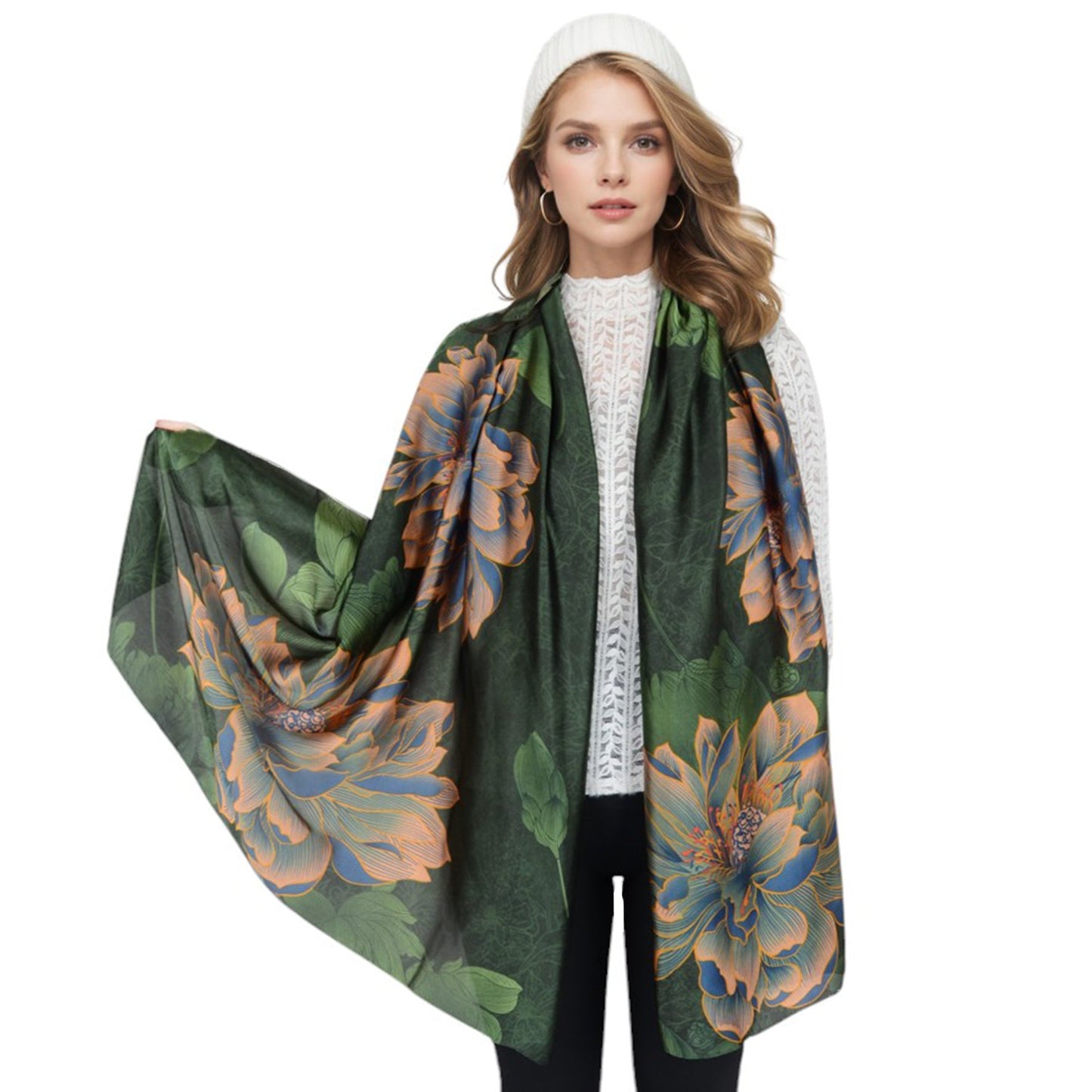 Luxury Floral Pattern Satin Scarf Lightweight Silky Wrap Shawl Scarves for Evening Dresses