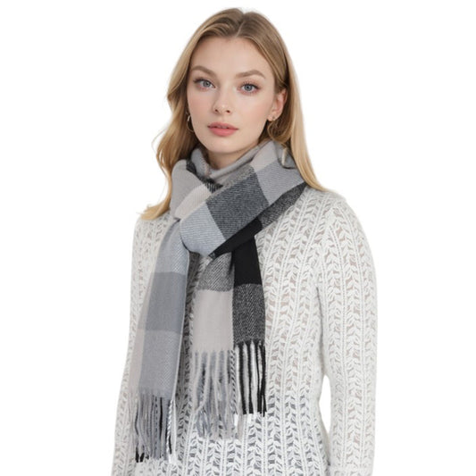 Classic Plaid Fringe Scarf Soft Cashmere Feel Winter Checked Wrap Shawls